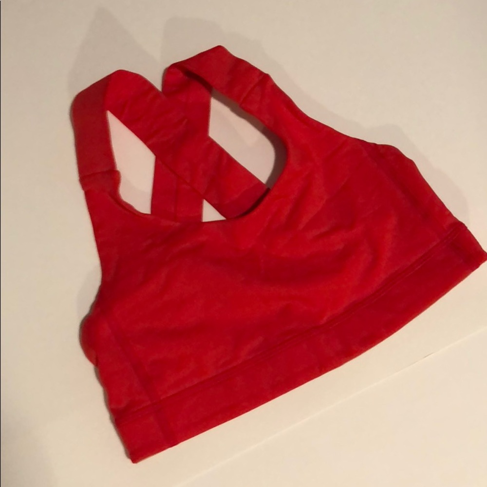 Bright red sports bra